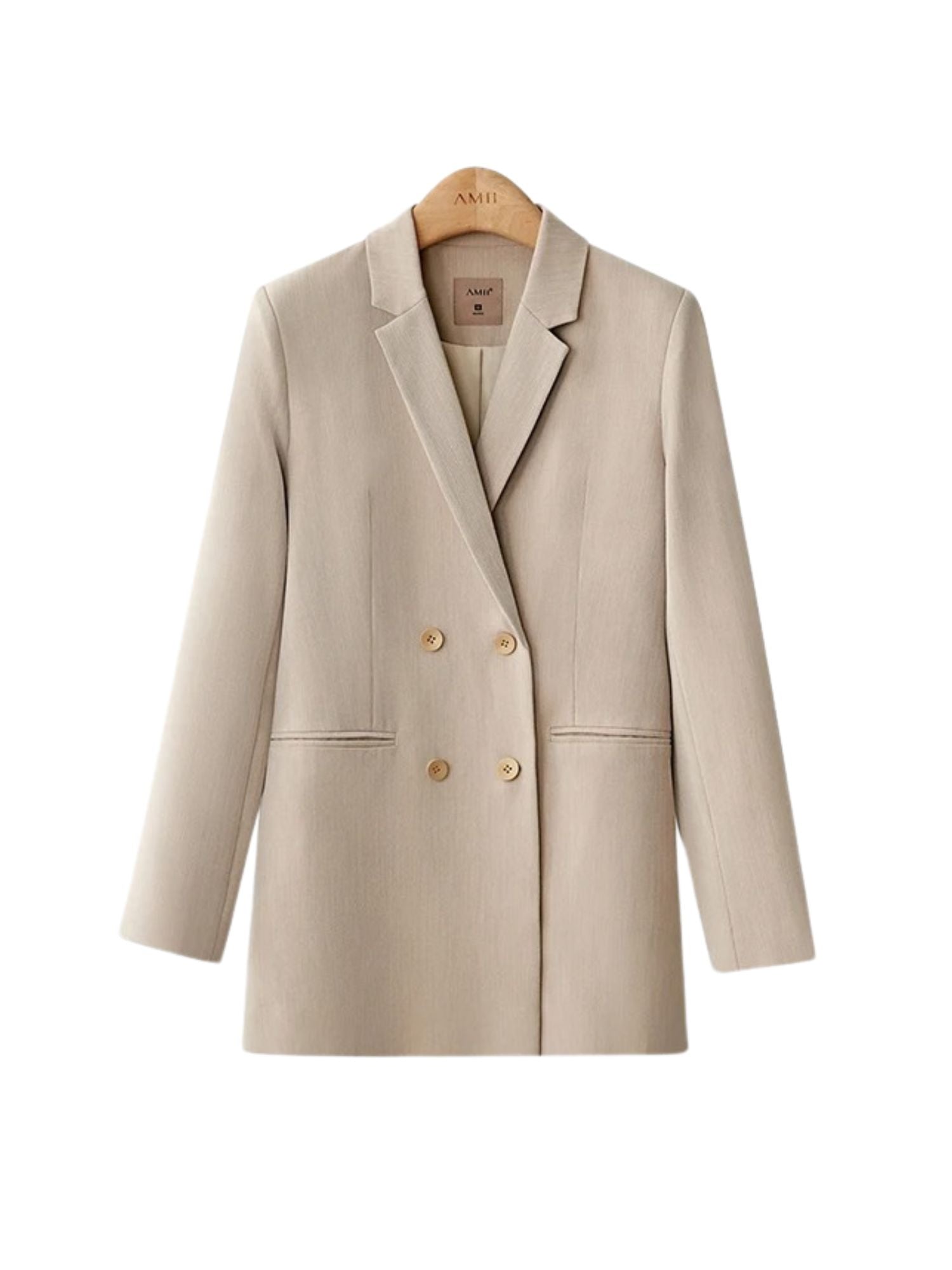 Beige oversized blazer displayed on a hanger