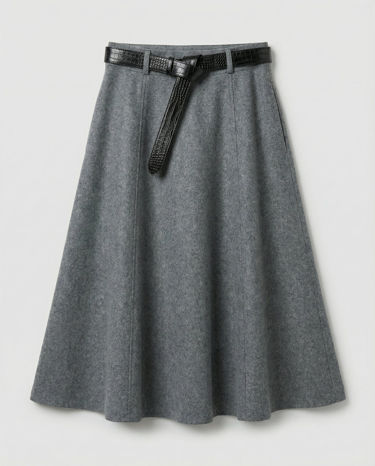 Gray skirt with a belt on a light gray background