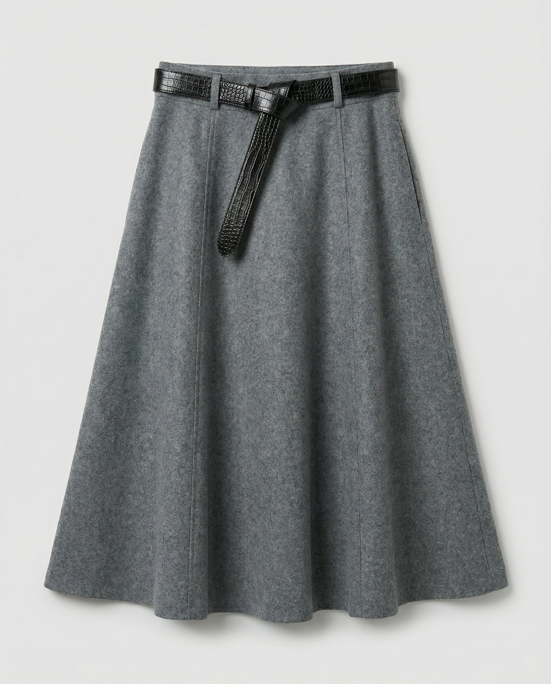 Gray skirt with a belt on a light gray background