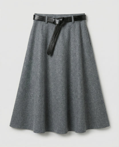 Gray skirt with a belt on a light gray background