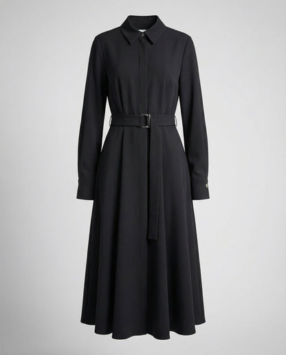 Black coat with a belt on a light gray background